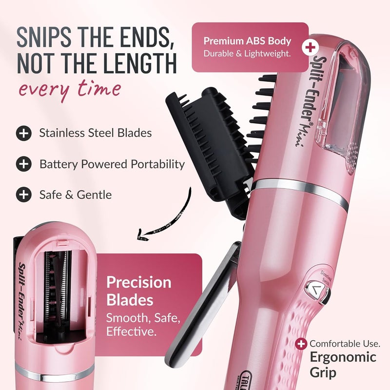 Split Ender Mini – Original Cordless Split End Hair Trimmer for Dry, Damaged, Brittle, Curly, Frizzy, or Straight Hair – Battery Operated Home Styling Tool for Split Ends (Battery-Powered, Light Pink) - Image 3